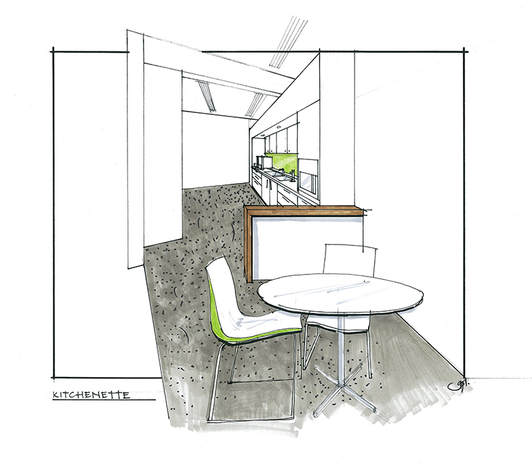 Office kitchenette concept interior design sketch