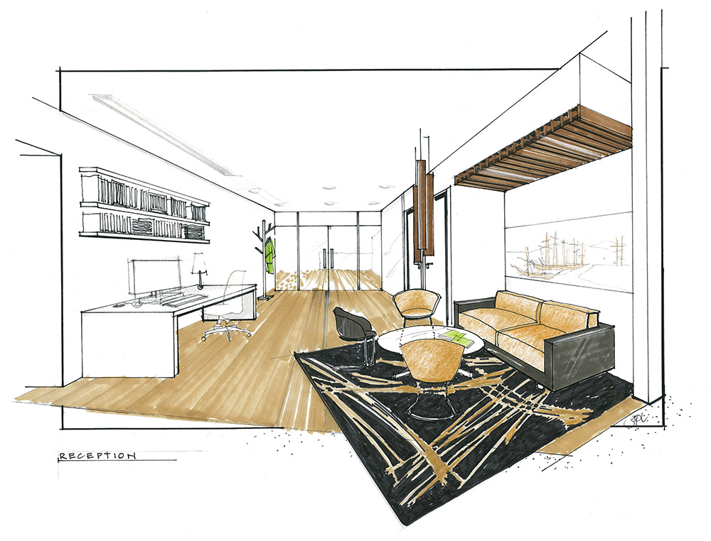 Office concept interior design sketch