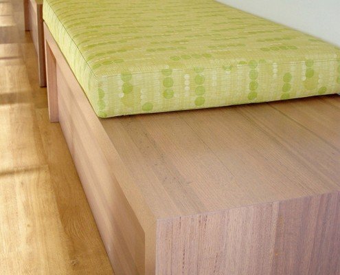 Royal Hobart Hospital Integrated Cancer Centre hallway rest seats in green spots