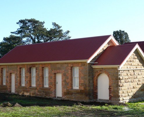 Heritage renovation and restoration, Wirksworth House, Bellerive, Tasmania - workers and outbuildings