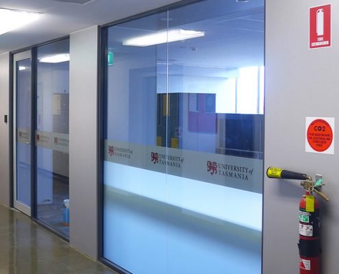 UTAS Clinical School, Hobart - branded window screen