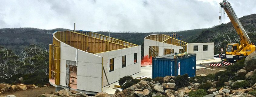 Mount Mawson Public Shelter in construction, Mt Field National Park, Tasmania