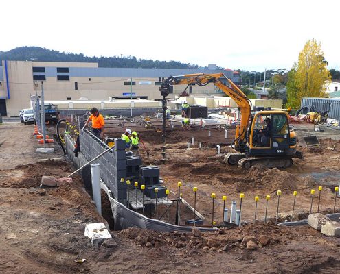 Freeman Estate construction preparing ground work for slab pour