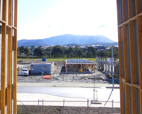 Kingston Community Health Centre in construction entryway as seen from interior, Level 1