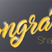 Congratulations, Shane Cox banner shiny gold on dark background
