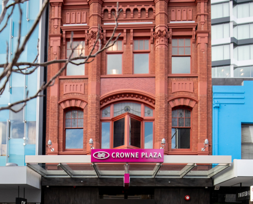 Crowne Plaza Hotel Hobart ground level heritage building entry exterior view front
