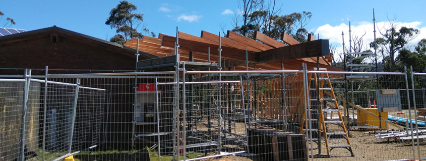 Cockle Creek Precinct Improvement works timber roofing beams exterior