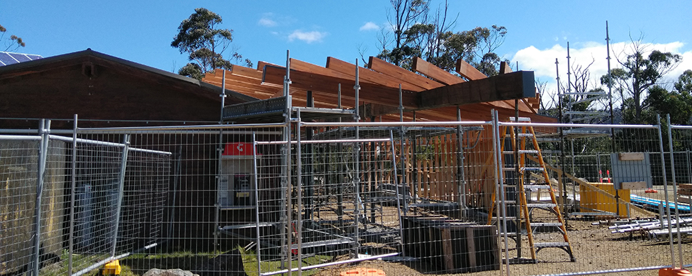 Cockle Creek Precinct Improvement works timber roofing beams exterior