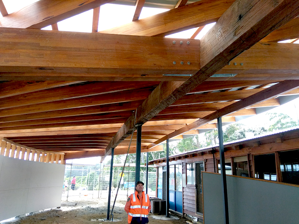 Cockle Creek Precinct Improvement works timber roofing beams interior