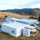 Rear view of the new Pressing Matters winery processing building set in the rural countryside of Tea Tree.