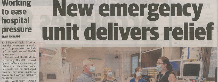 Mercury newspaper article describing the newly refurbished endoscopy unit at the Royal Hobart Hospital by BPSM Architects.