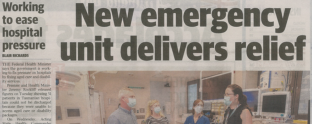 Mercury newspaper article describing the newly refurbished endoscopy unit at the Royal Hobart Hospital by BPSM Architects.