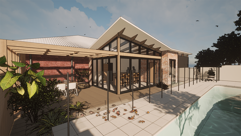 The Fulton Residence renovation, Sandy Bay. Artists render of the rear courtyard addition by BPSM Architects